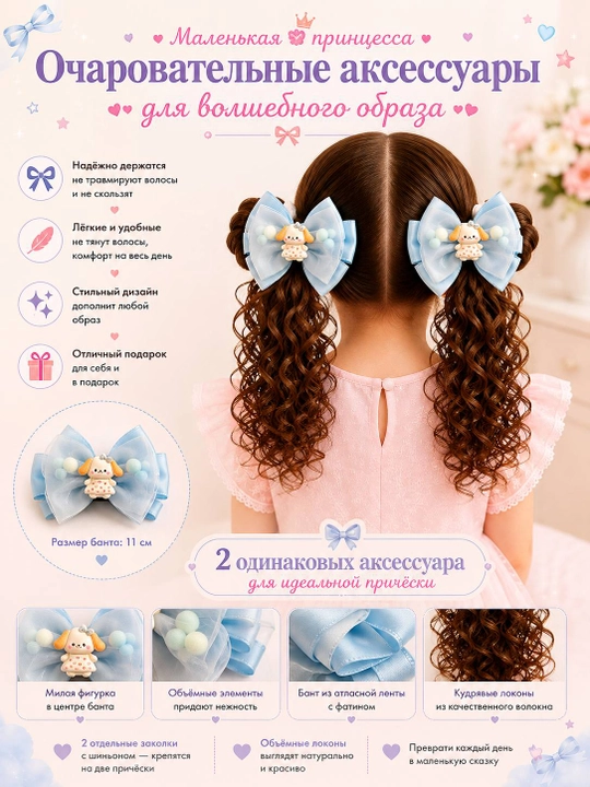 Аксессуары для волос, с бантом и кудрявыми искусственными локонами, для девочек MARISHA - 