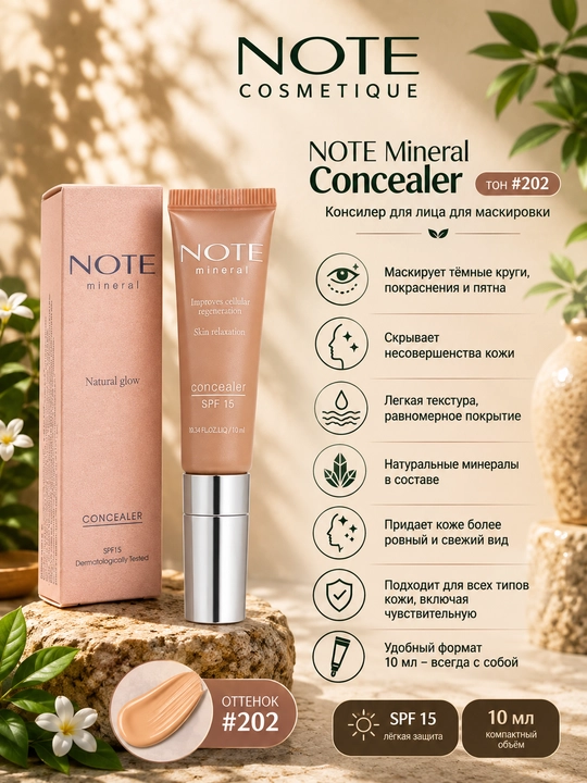 Консилер для лица NOTE Mineral Concealer 10 мл оттенки 201, 202 и 203 для маскировки - 