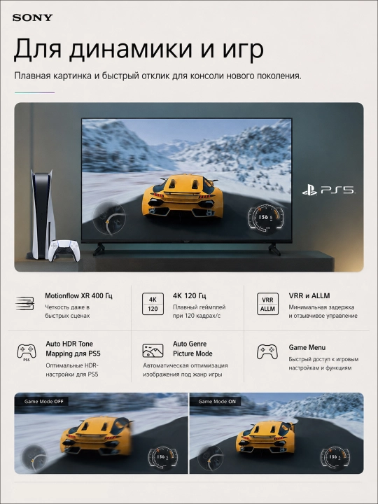 Умный телевизор Sony 55", 65", 75" LCD 4K 100 ГЦ, SmartTV, GoogleTV, Wi-Fi, Bluetooth
