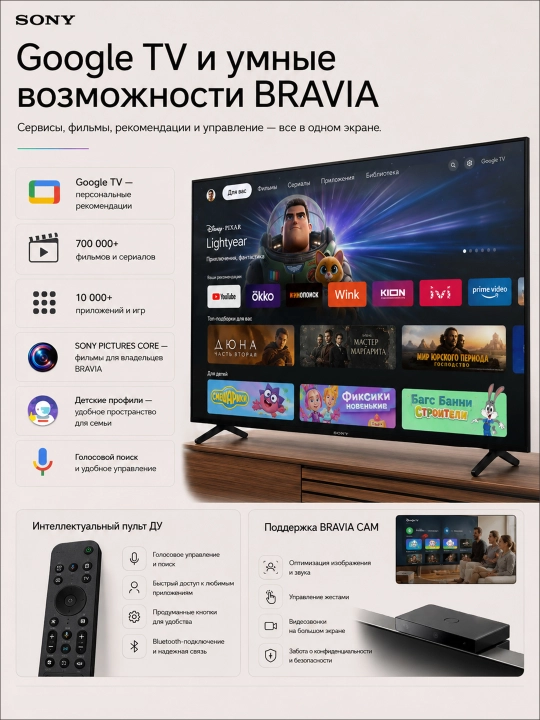 Aqilli televizor Sony 65", 75", miniLED, 4K 100 Hz, Smart GoogleTV, Wi-Fi, Bluetooth