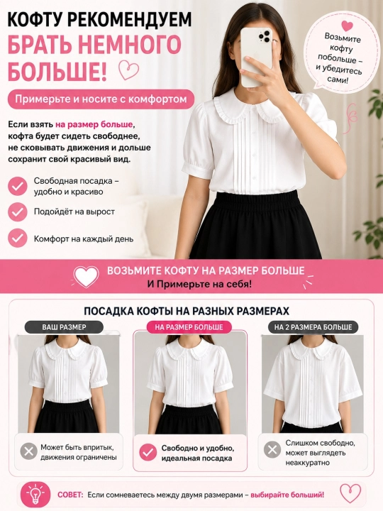 Белая блузка для девочек, белая школьная блузка