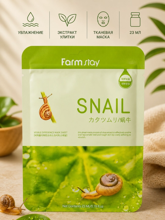 Тканевая маска для лица Farmstay Visible Difference, Snail, Rice, Aloe - 