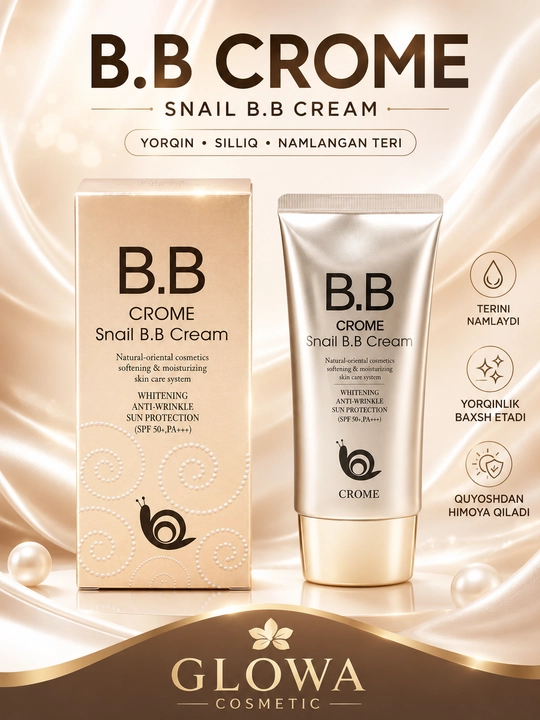 CROME SNAIL BB krem SPF50, Ko'p funksiyali oqartiruvchi tonal krem - 