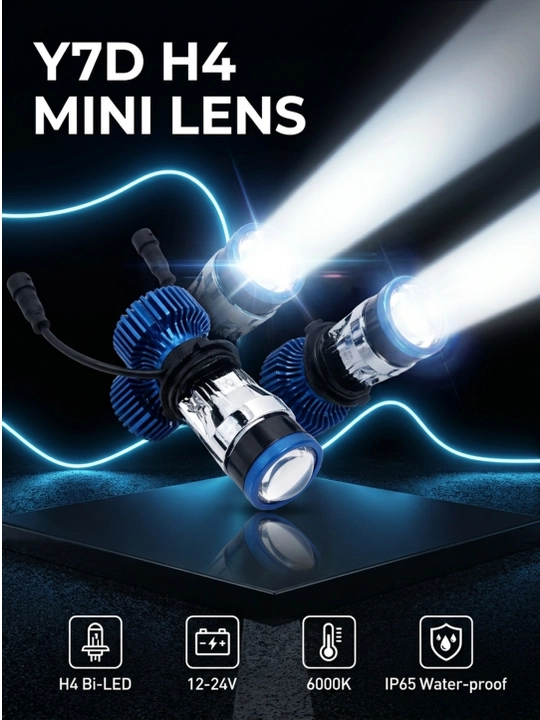 LED Мини Линзы H4 Y7D Bi-LED 6000K — Комплект ламп головного света 12-24V - 