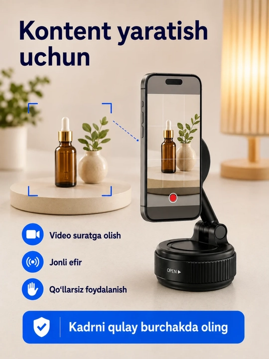 Telefon uchun magnitli vakuum tutqich, yig‘iladigan va burchagi sozlanadigan