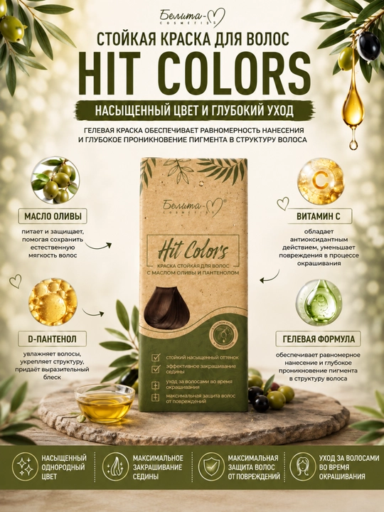 Краска для волос HIT COLORS, стойкая, Белика-М