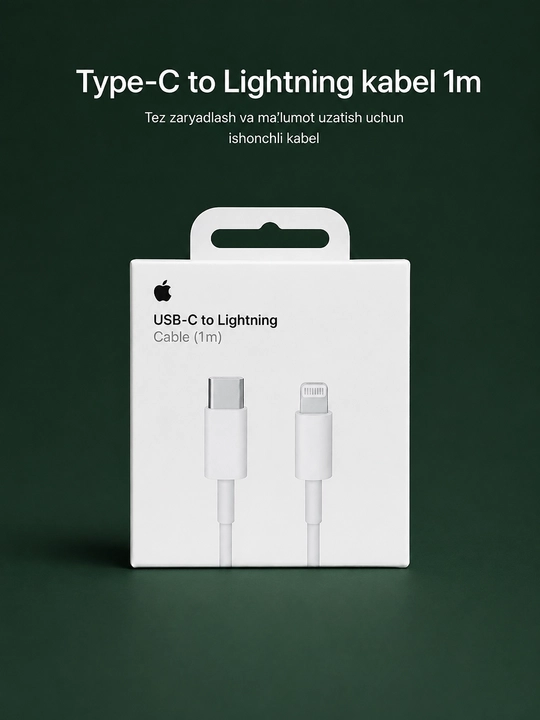 USB-C kabel 1 m, Lightning va Type-C 60W variantlari, tez zaryadlash va data uzatish uchun - 