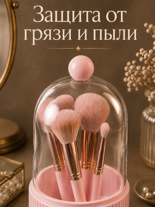 Органайзер для кистей Luck с прозрачной крышкой и разделителями для косметики