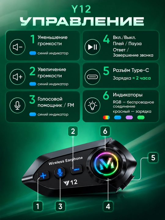 Moto garnitura Y12 / Y12 Pro Bluetooth 5.4 dubulg‘a uchun