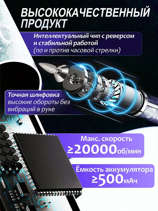 Аппарат для маникюра и педикюра, беспроводной, 20000 об/мин, с насадками