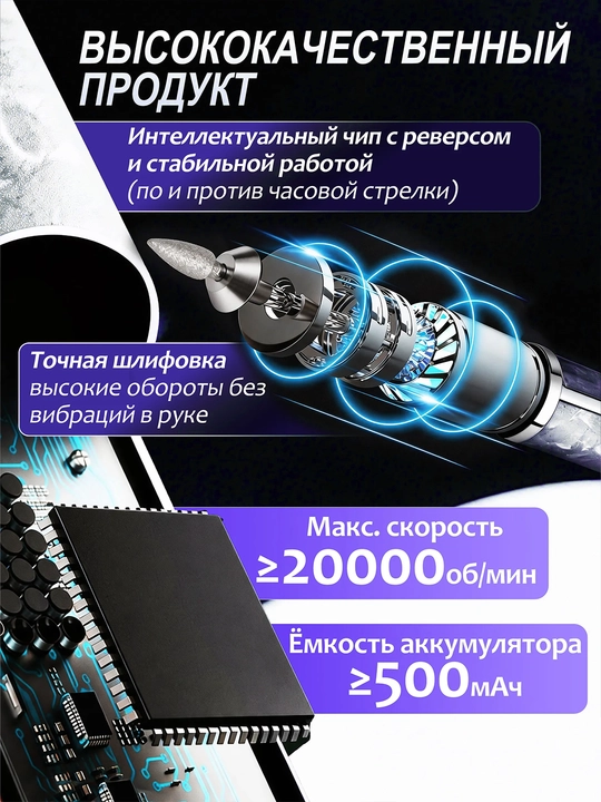 Аппарат для маникюра и педикюра, беспроводной, 20000 об/мин, с насадками