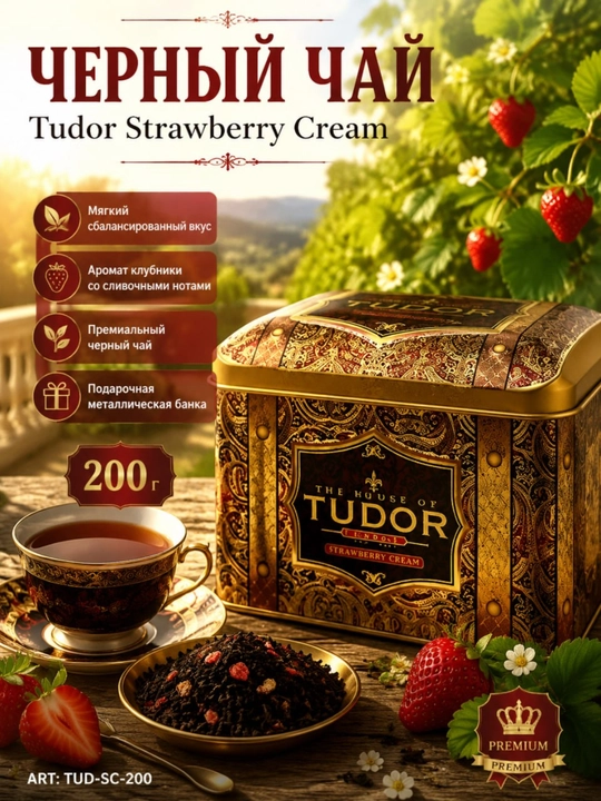 Чай черный Tudor Strawberry Cream, 200 г - 