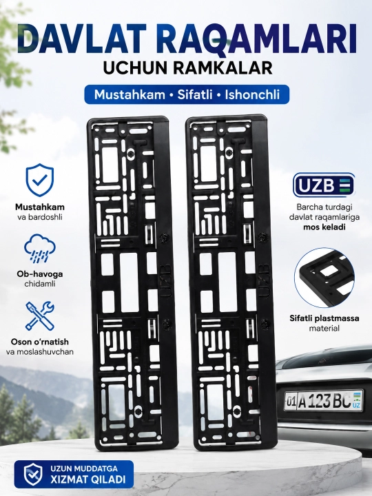 Davlat raqamlari uchun ramkalar, podnomer - 2 dona to‘plam - 