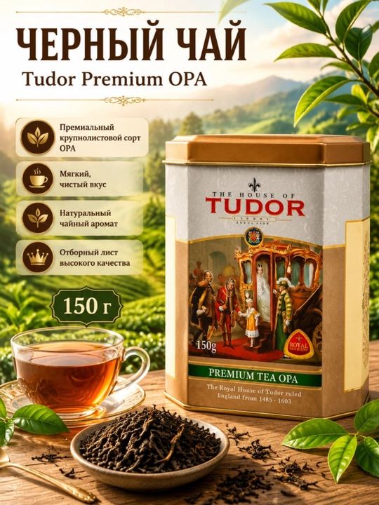 Qora choy Tudor Premium katta bargli, 150 g - 
