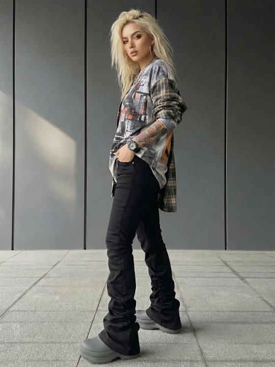 Ayollar Flared jinsi Y2K keng fason yuqori belli denim shim