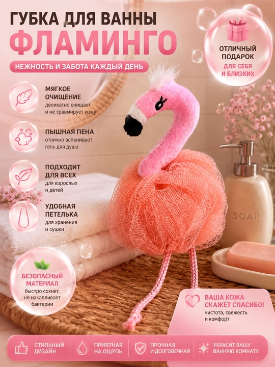 Estetik jihatdan jozibali luffa, pushti flamingo, yoqimli va o‘ziga xos ko‘rinish