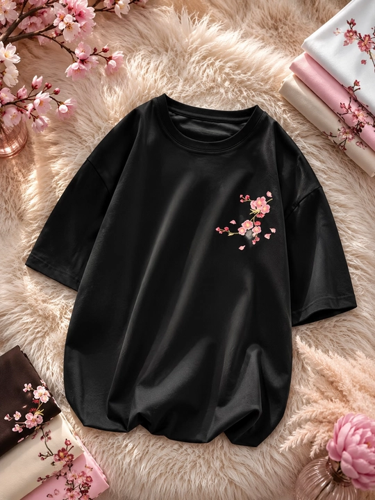 Oversize futbolka, sakura printli, unisex, yapon uslubi, katana, erkaklar ayollar kiyimi