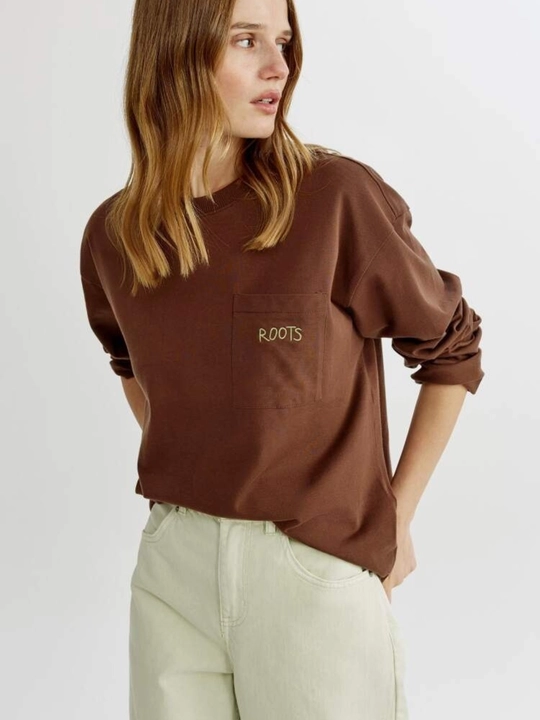 Ayollar uchun SELA longsliv, GREEN ROOTS kashtali, 100% paxta, kuz-qish