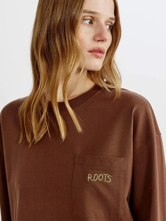 Ayollar uchun SELA longsliv, GREEN ROOTS kashtali, 100% paxta, kuz-qish