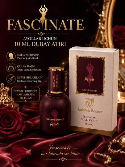 Ayollar uchun mini atir Anber’s Secret, yoqimli va nafis hid