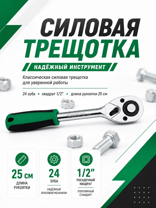 Трещотка TUOSEN 101291, квадрат 1/2 дюйма, 24 зуба - 