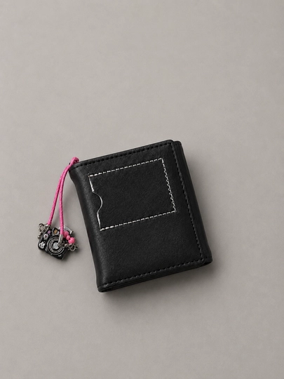 Qora mini hamyon, karta ushlagich, eko charm, ixcham, brelokli