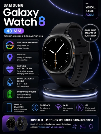Samsung Galaxy Watch 8 40 mm aqlli soati | AMOLED ekranli smart soat - 