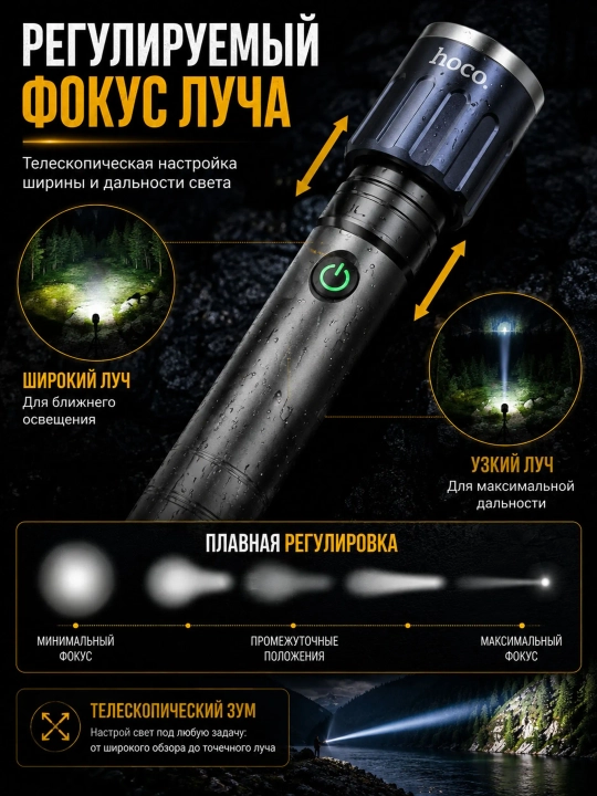 HOCO DL25 qo‘lda ishlatiladigan akkumulyatorli fonar 1200 lm