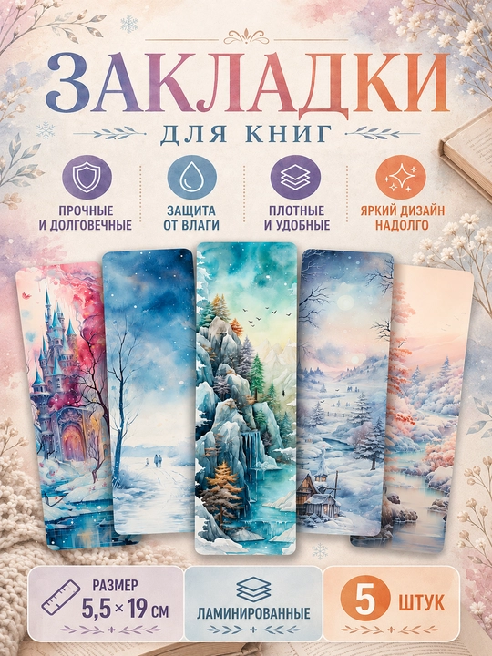 Закладки для книг Bookmark, набор 5 штук, 5.5×19см, ламинированные букмарки для книг