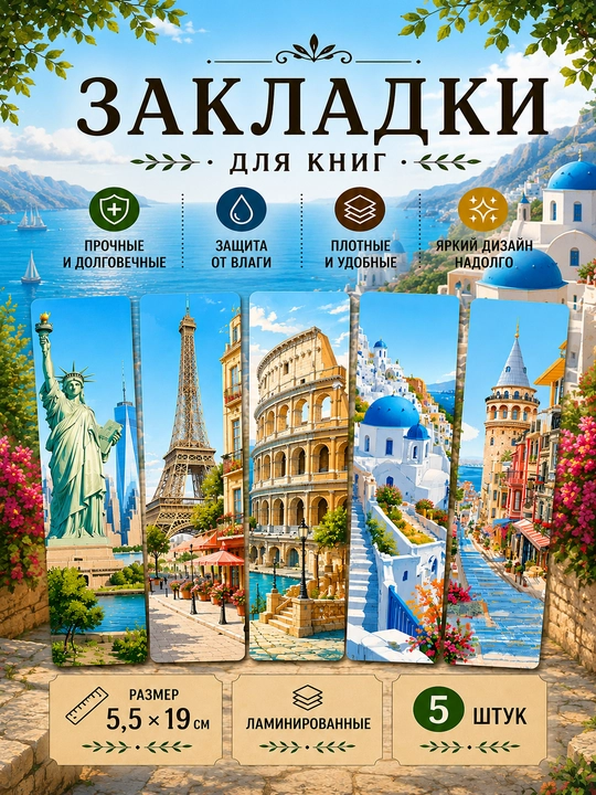Bookmark kitoblar uchun zakladkalar, xatcho'plar 5 dona, 5.5×19sm, laminatsiyalangan - 