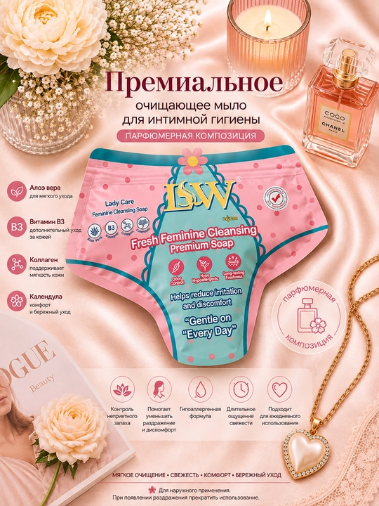 Aloevera,B3 vitamini vatirnoqgul qo‘shilgan intimgigiyena uchun attorlik, tozalovchi sovun - 