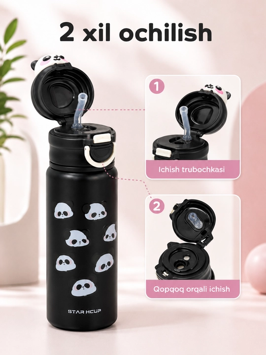 Детский термос Panda Cup, вакуумная бутылка, 2 способа питья