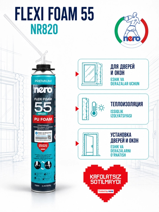 Nero Flexi Foam 55 NR820 professional montaj ko‘pigi 750 ml