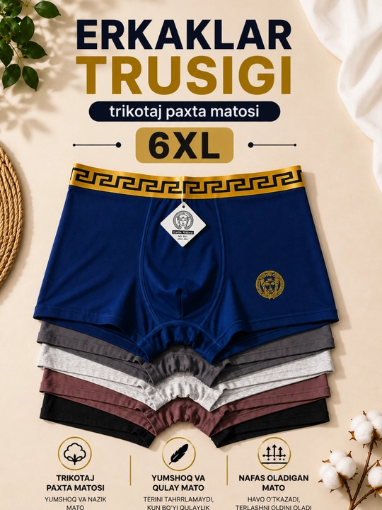 Erkaklar trusiklar, ichki kiyimlar, yumshoq paxtali 100%, VERSACHI trusiklar
