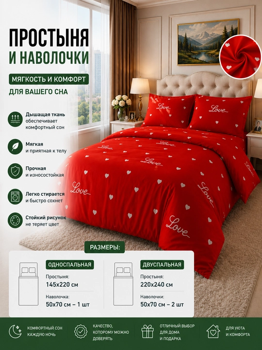 Комплект простыня и наволочка, двуспальная 220*240, наволочка 50*70