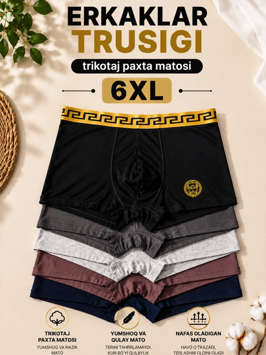 Erkaklar trusiklar, ichki kiyimlar, yumshoq paxtali 100%, VERSACHI trusiklar