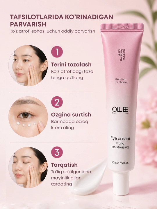 Ko‘z atrofi uchun OLLEE lifting kremi, ekstraktli namlantiruvchi va parvarishlovchi, 40 ml