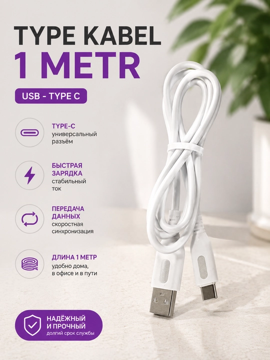 Кабель USB Type-C для быстрой зарядки устройств - 