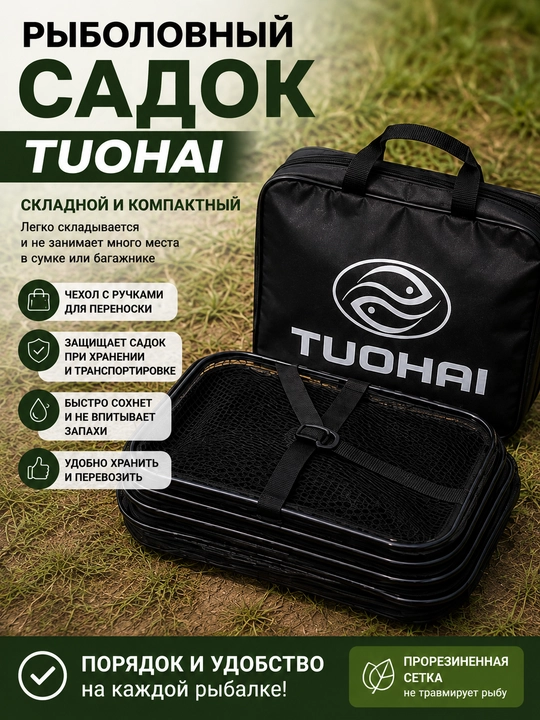 Рыболовный садок TUOHAI с чехлом, прорезиненная сетка, карповый фидерный садок