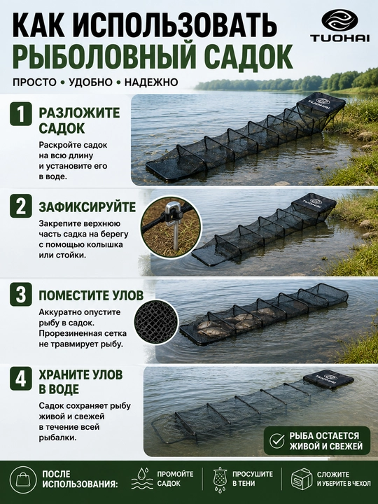 Рыболовный садок TUOHAI с чехлом, прорезиненная сетка, карповый фидерный садок