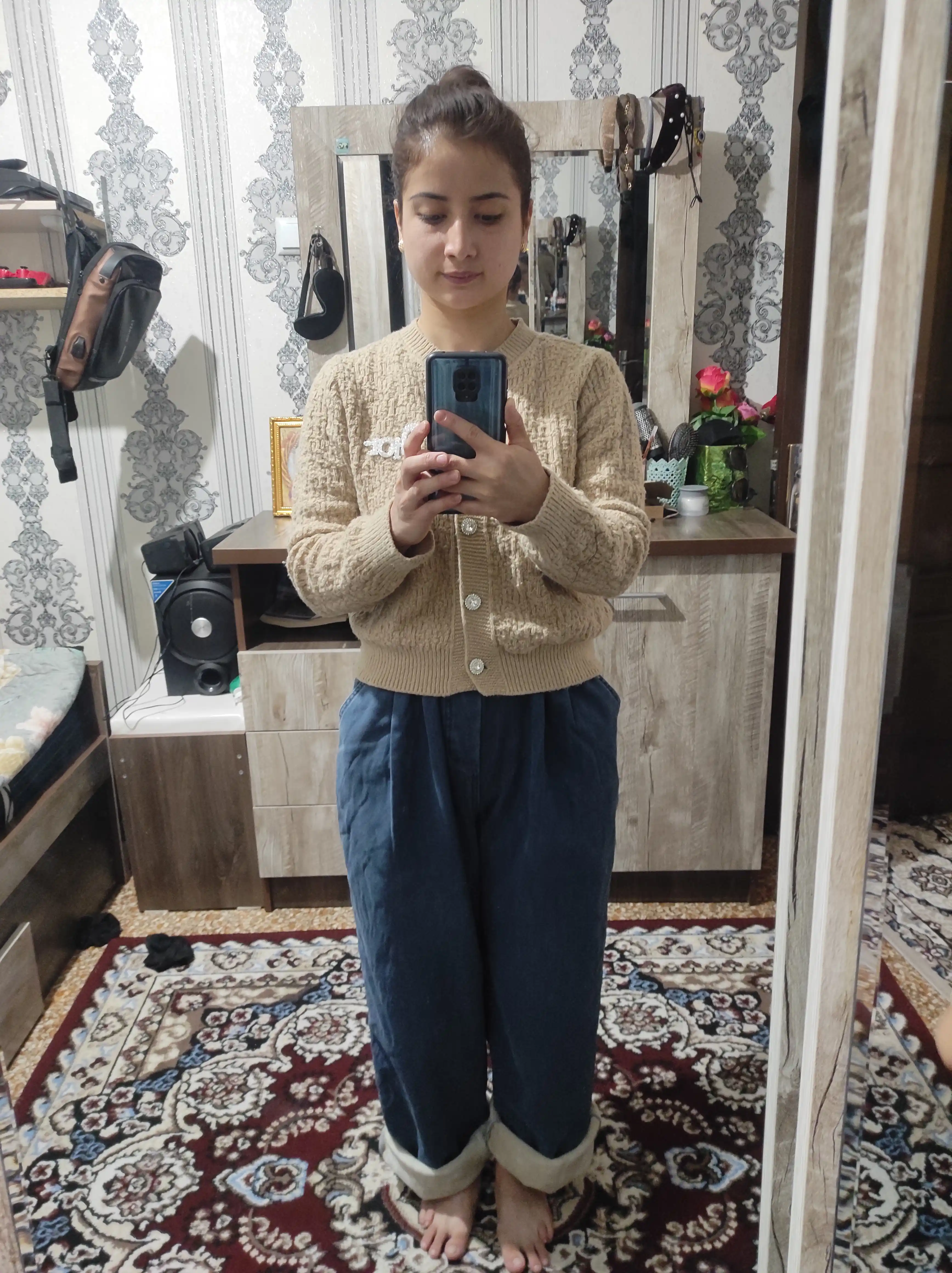 Ayollar uchun keng jinsilar Y2K koreys uslubi — oversize, baggi, baliqcha, baland bel
