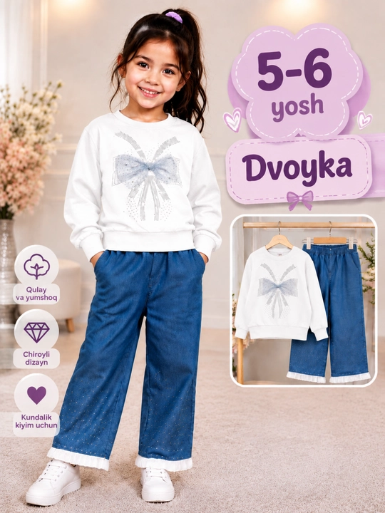 Qizlar uchun ikki qisimli toplam, kofta va shim, qulay bolalar kiyimi - 