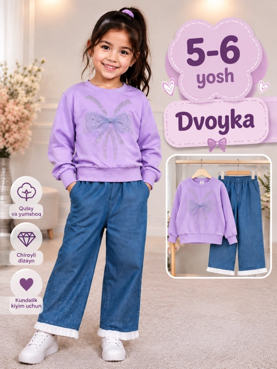Qizlar uchun ikki qisimli toplam, kofta va shim, qulay bolalar kiyimi - 