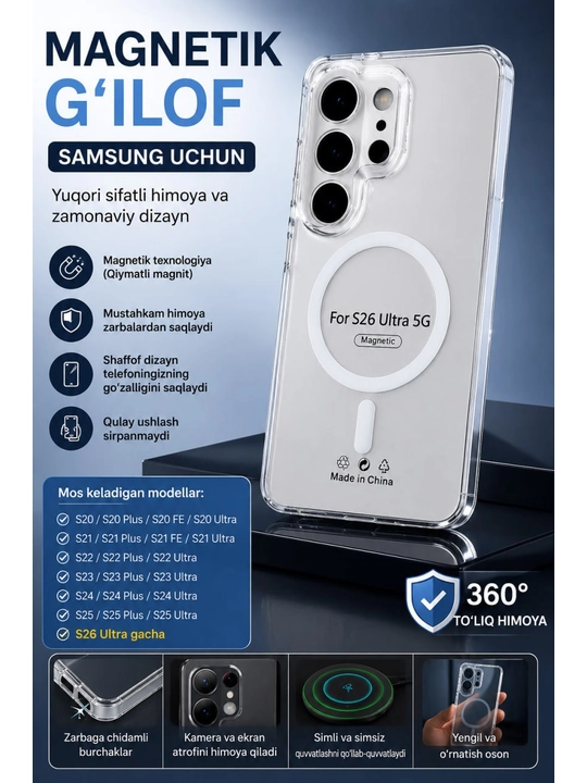 Прозрачный магнитный чехол MagSafe для Samsung S26 Ultra 5G - 