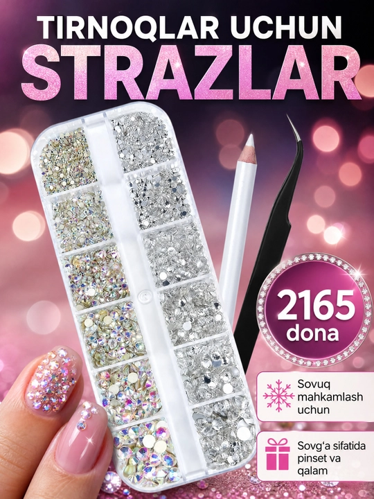 Tirnoqlar uchun straslar, manikyur bezaklari - 