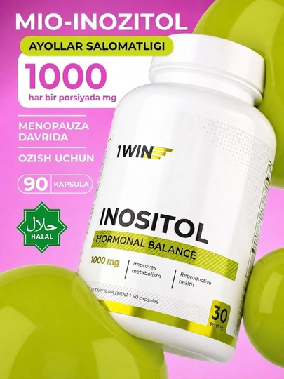 1WIN Inozitol B8 vitamini 1000 mg, 90 kapsula — mio-inozitol, BFQ - 