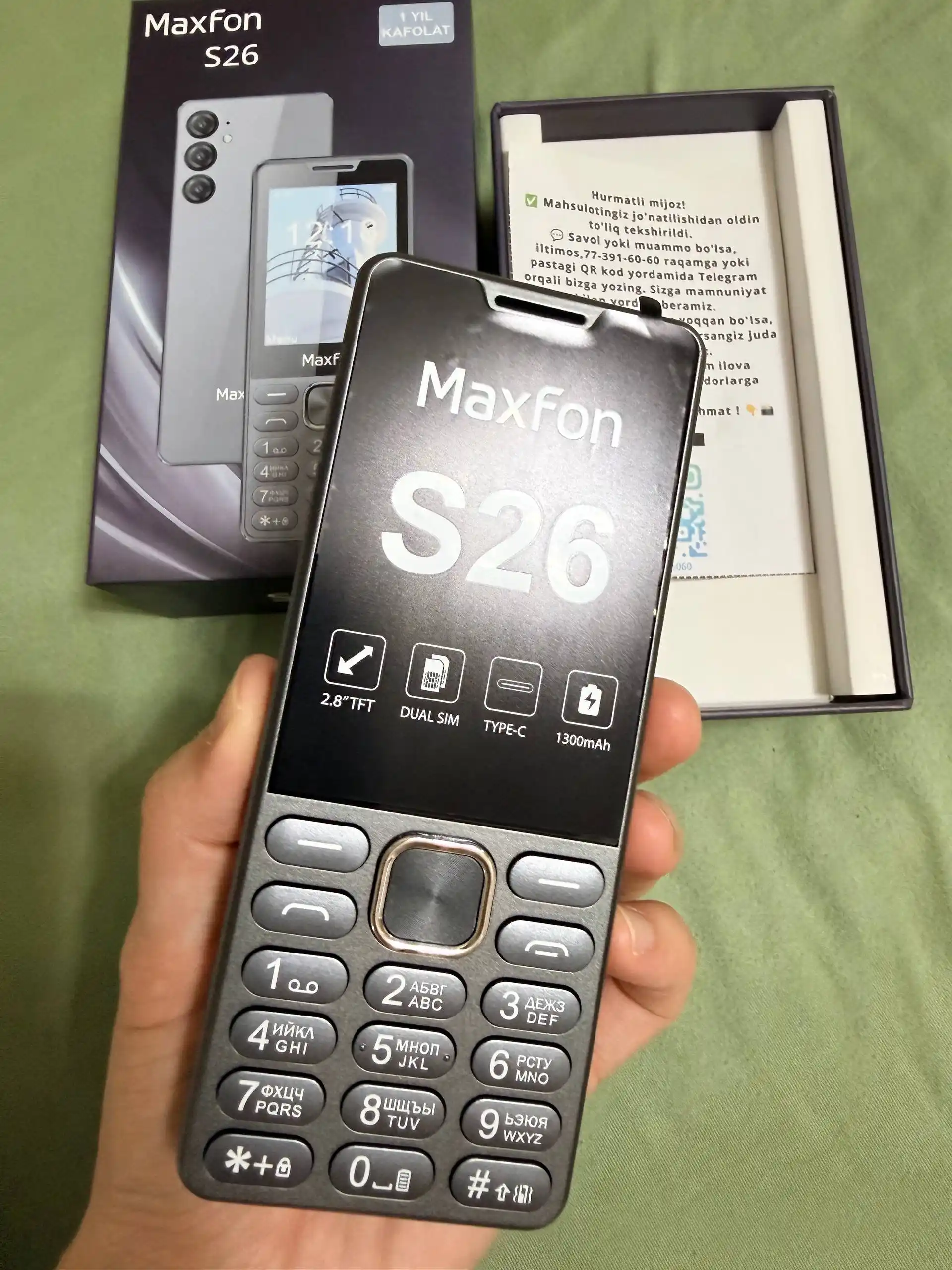 MaxFon S26 tugmali telefoni, 2 ta SIM-karta, Type-C zaryadlash, 1300 mAh, katta ekran
