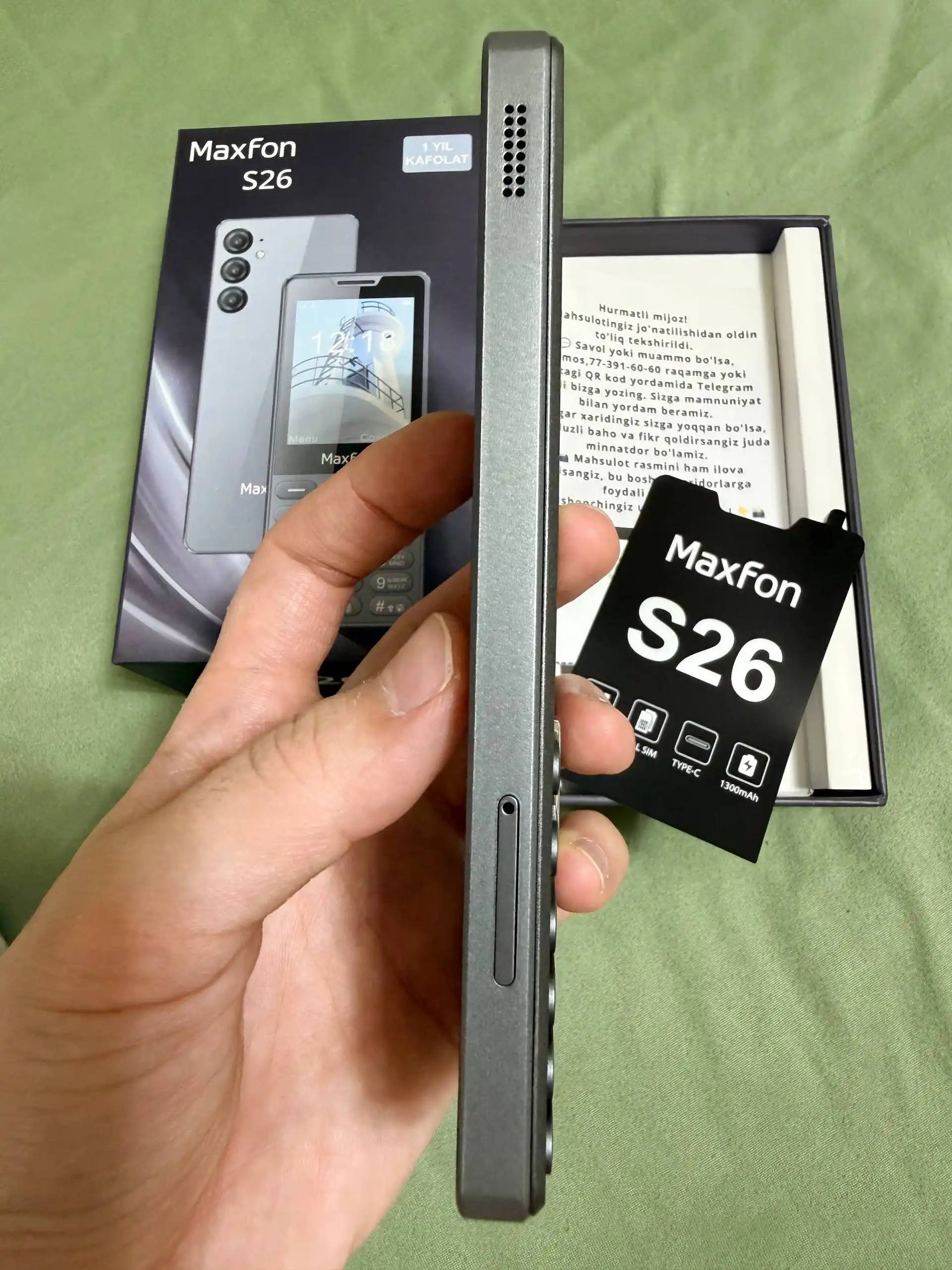 MaxFon S26 tugmali telefoni, 2 ta SIM-karta, Type-C zaryadlash, 1300 mAh, katta ekran