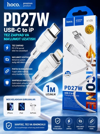 HOCO X109 USB-A to Micro USB kabel, 1 metr - 