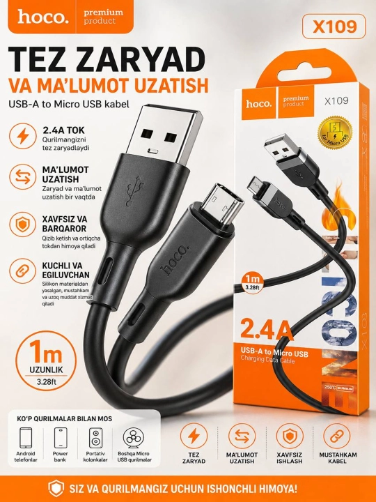 HOCO X109 USB-A to Micro USB kabel, 1 metr - 